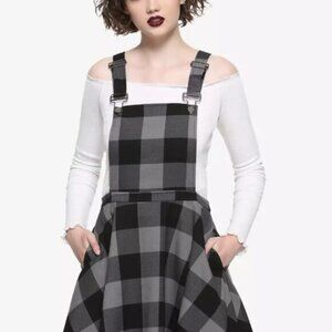 Hot Topic Charcoal Plaid Skirtall Pinafore Dress Black and Gray - Size L